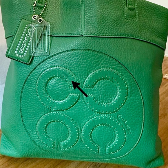 Coach Julia Op Art Perry Leather Tote Rare Green Colorway Authentic Large EUC - Picture 12 of 16